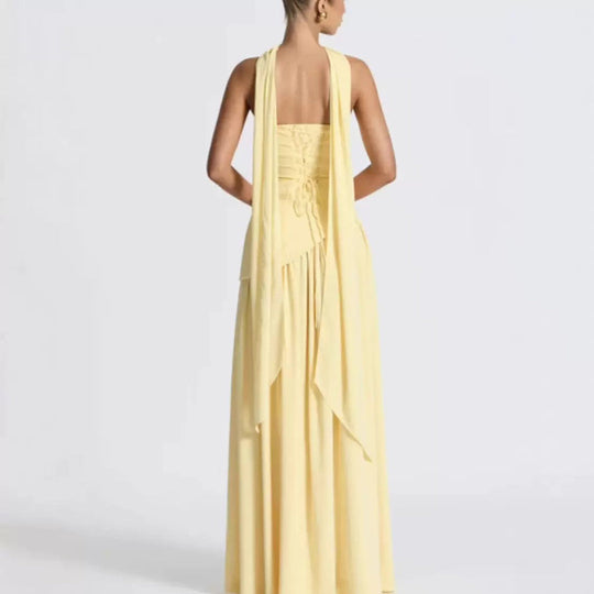 Damen Maxikleid mit figurbetontem Oberteil und schwingendem Rock