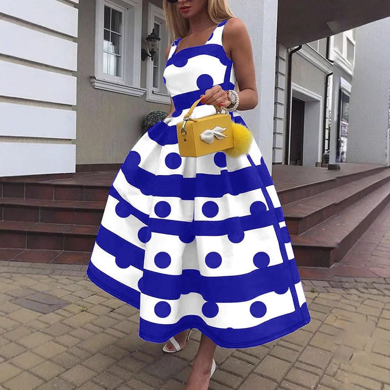 Damen Elegantes Midi-Kleid mit strukturiertem Polka-Dot-Design und schwingendem Rock Shopnory