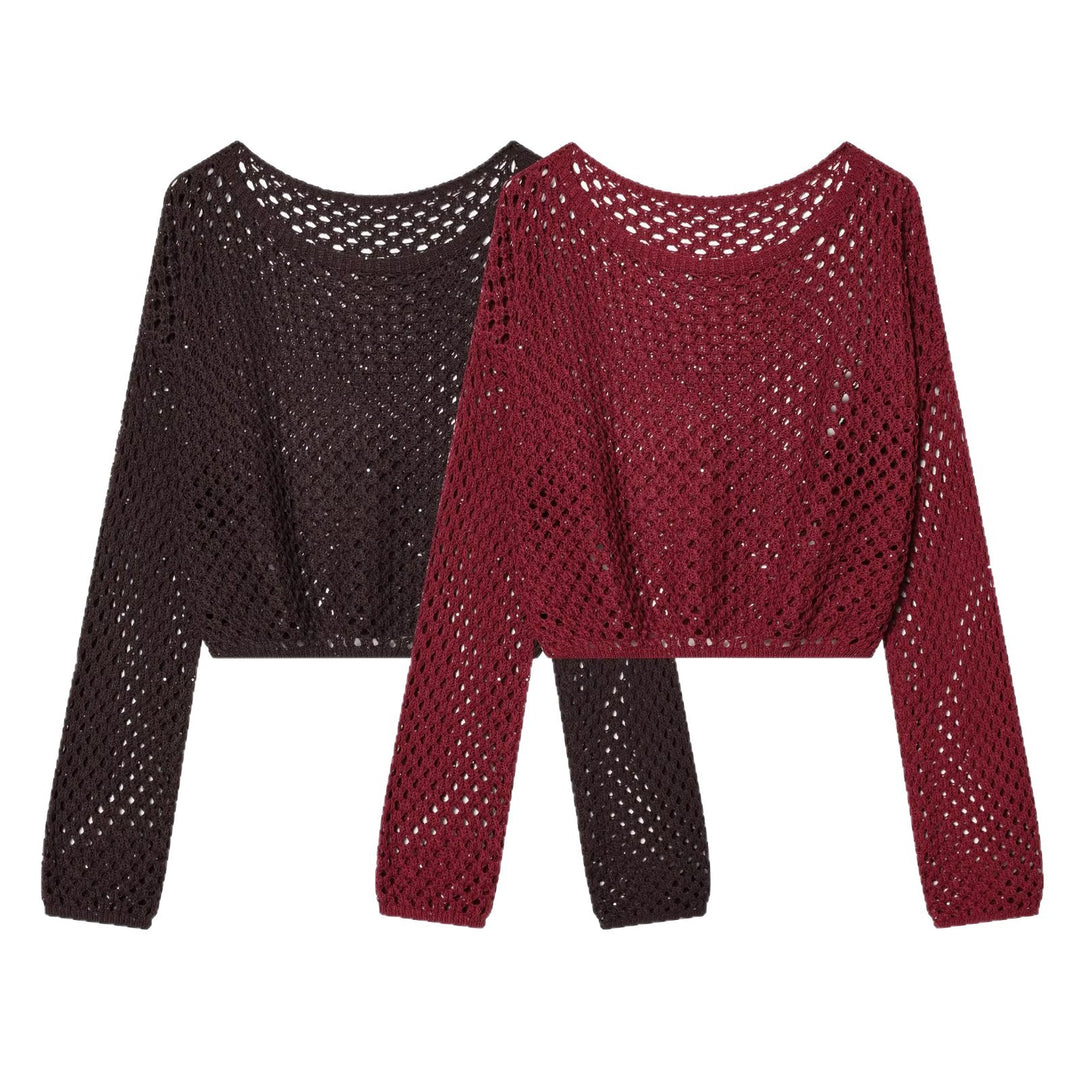 Damen Lockerer gehäkelter Cropped‑Pullover mit Ajourmuster Shop Nory