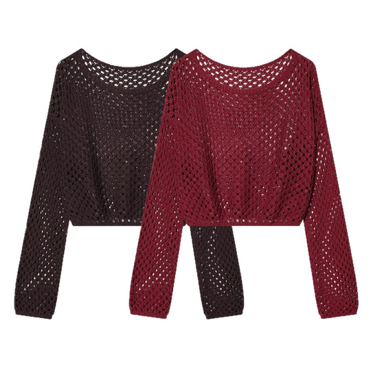 Damen Lockerer gehäkelter Cropped‑Pullover mit Ajourmuster Shop Nory