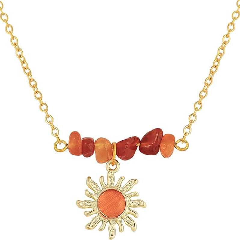 Damen Halskette mit strahlendem Sonnenanhänger und natürlichem Edelsteindekor Shop Nory