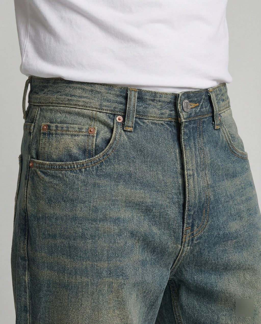 Herren Retro Jeans Straight Leg Washed Vibe High Street Denim Blau