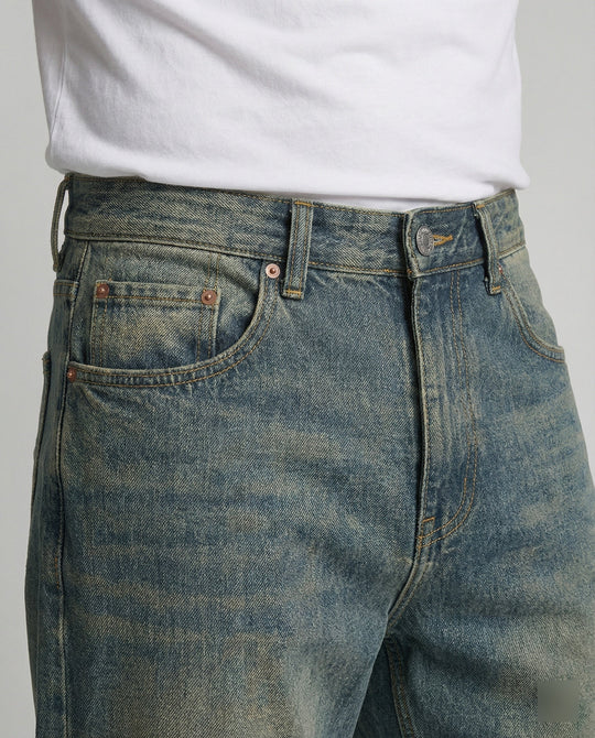 Herren Retro Jeans Straight Leg Washed Vibe High Street Denim Blau