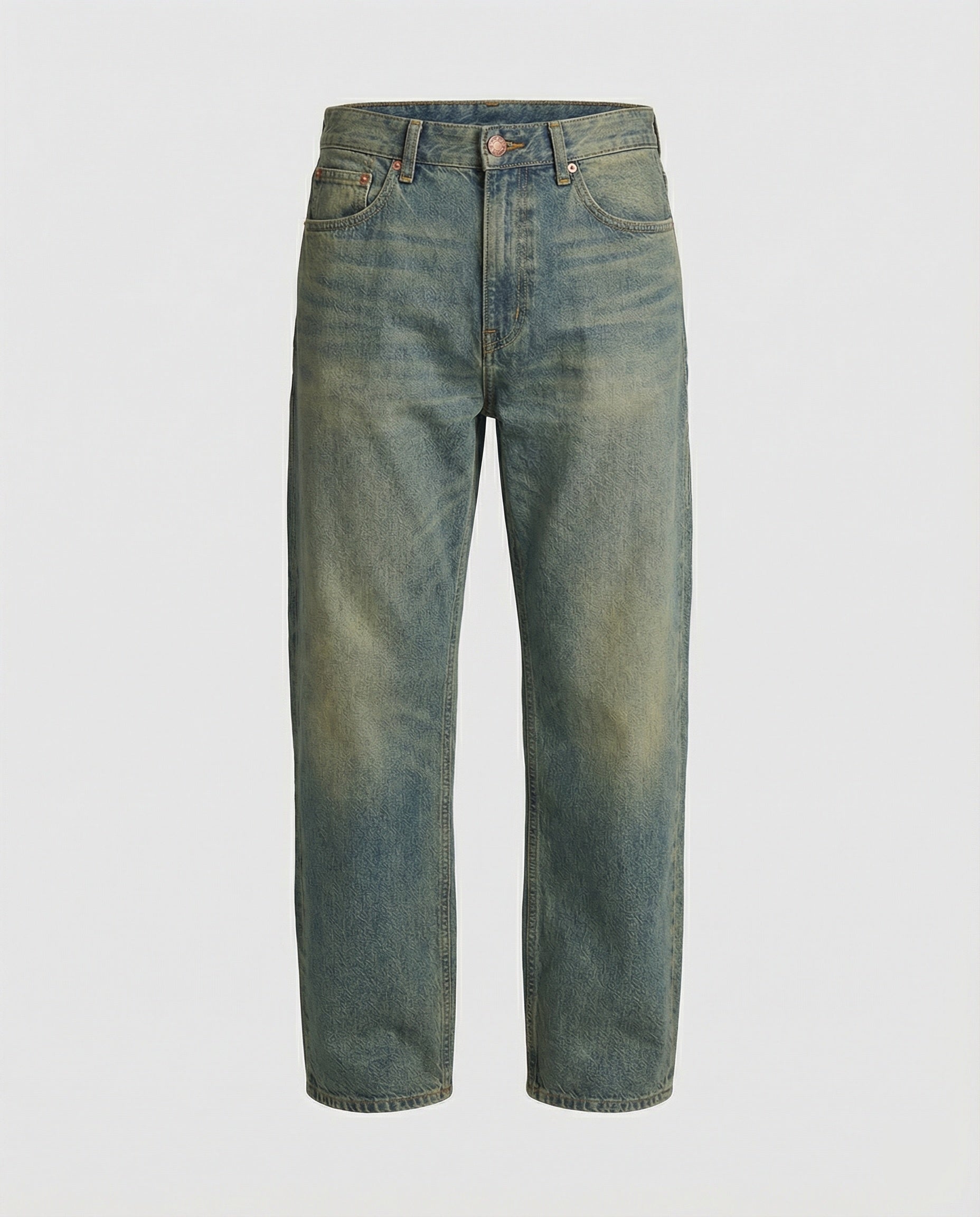 Herren Retro Jeans Straight Leg Washed Vibe High Street Denim Blau
