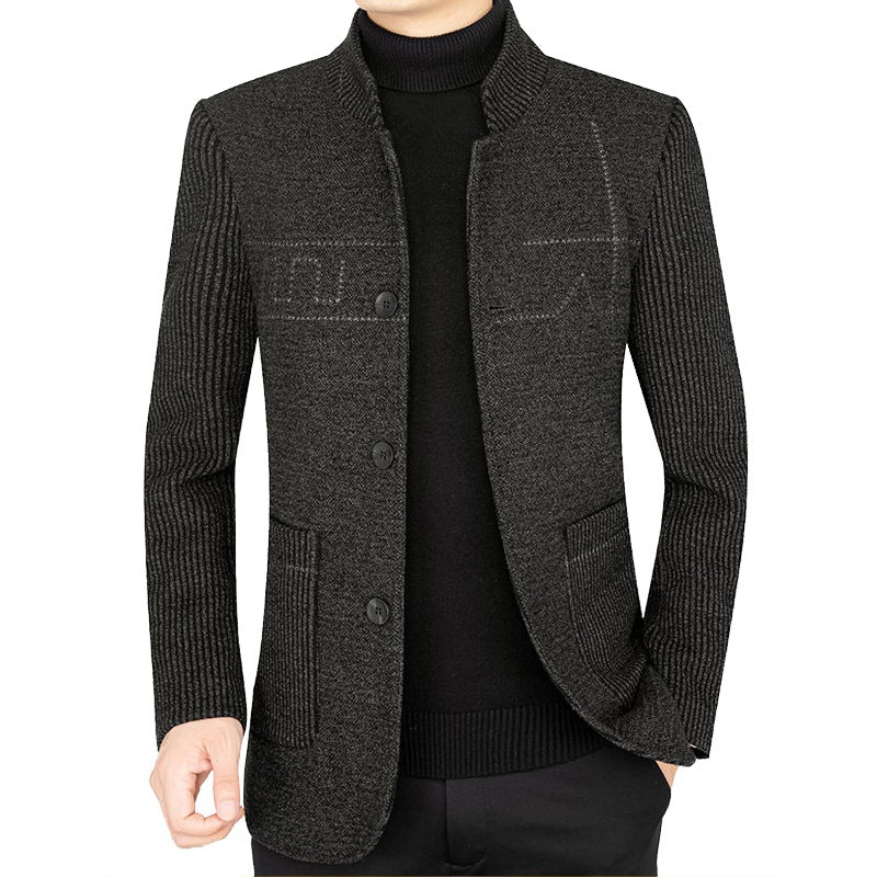 Herren Strick-Sakko mit Rippärmel, Stehkragen und aufgesetzten Taschen Shop Nory
