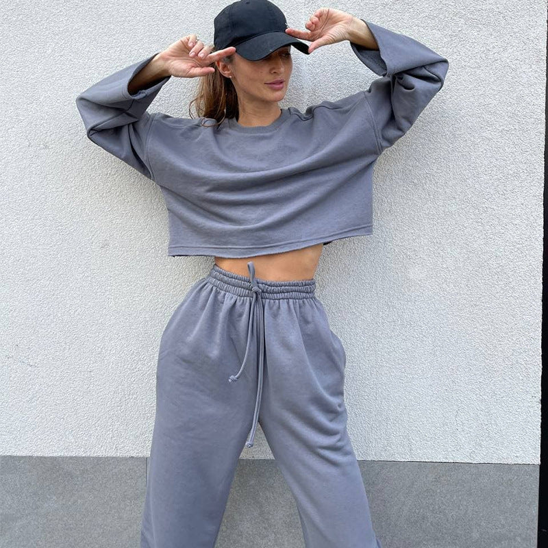 Damen lässiges Oversize-Lounge-Set mit weitem Crewneck-Sweater und elastischer Kordelbund-Jogginghose Shop Nory