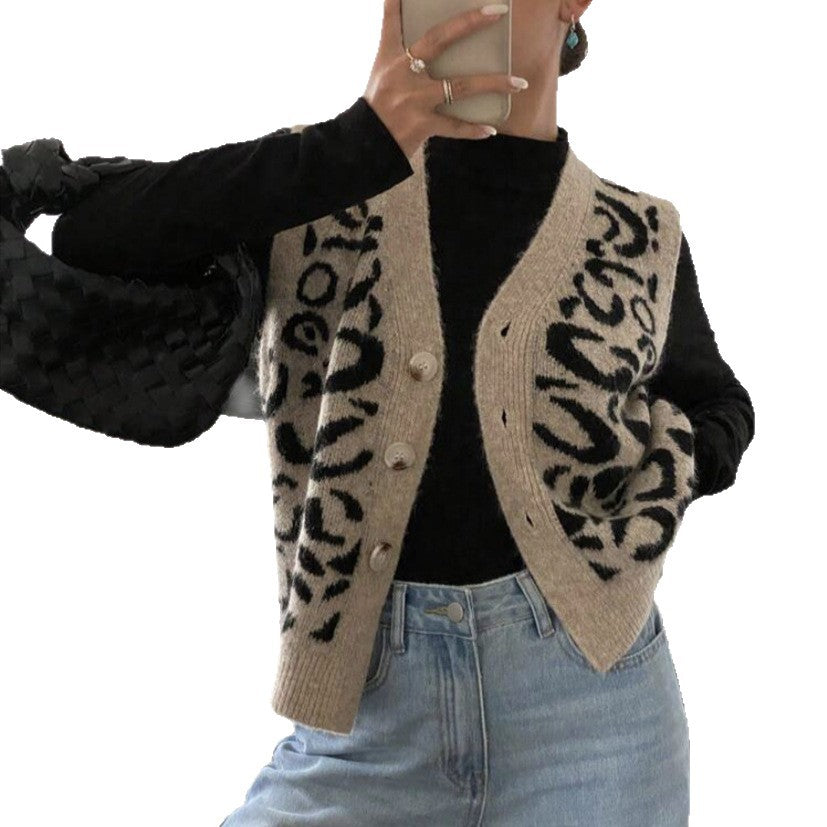 Damen Strickweste mit Animal-Jacquard und V-Ausschnitt Shop Nory
