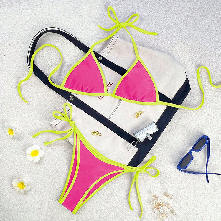 Damen Triangel-Bikini mit kontrastierenden Trägern