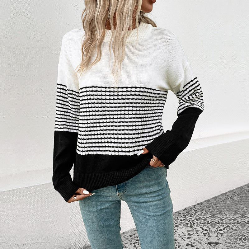 Damen Modischer Strickpullover mit Blockstreifen Shop Nory