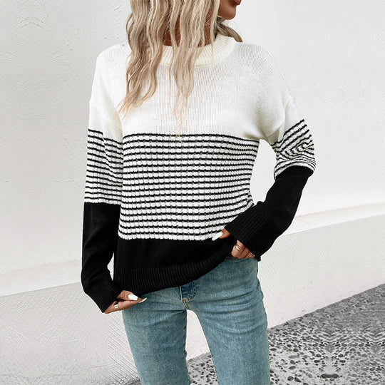 Damen Modischer Strickpullover mit Blockstreifen Shop Nory
