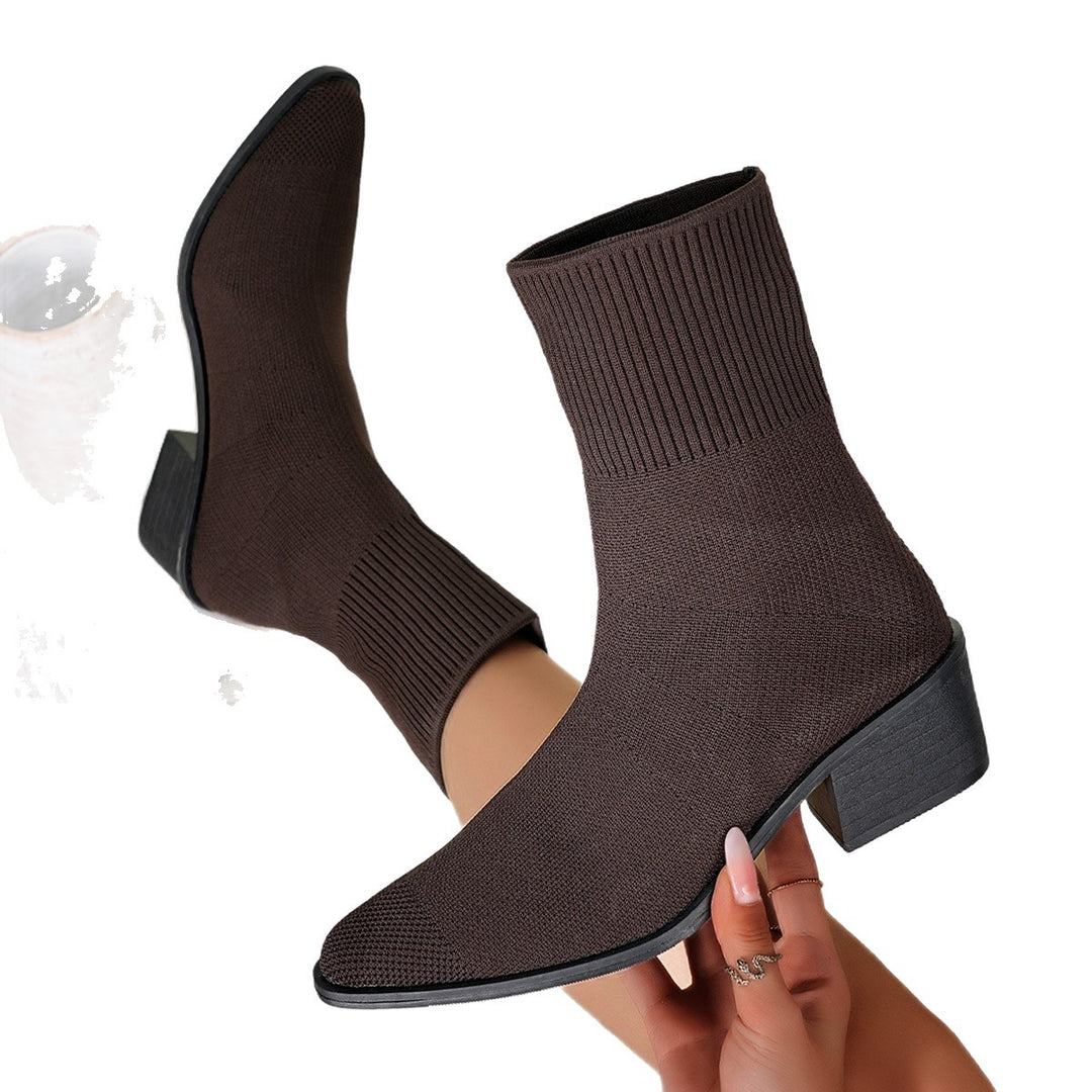 Damen Strick-Stiefelette mit sockenhaftem Schaft und mittelhohem Blockabsatz Shop Nory