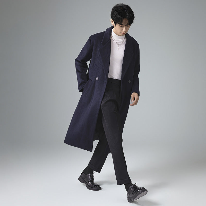 Herren Eleganter langer Wollmix-Mantel mit fallendem Schalkragen und cleanem Einreiher Shop Nory