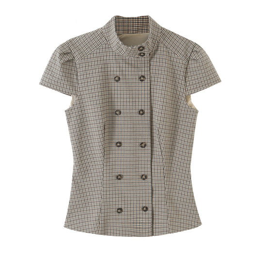 Damen Taillierte Kurzarm‑Weste mit Nadelstreifen und doppelreihiger Knopfleiste Shop Nory
