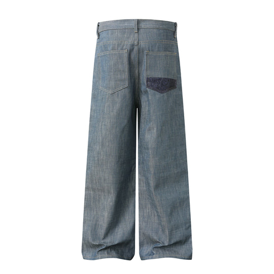 Damen Hochtaillierte weite Jeanshose mit dekorativen Pattentaschen und geradem Bein Shop Nory