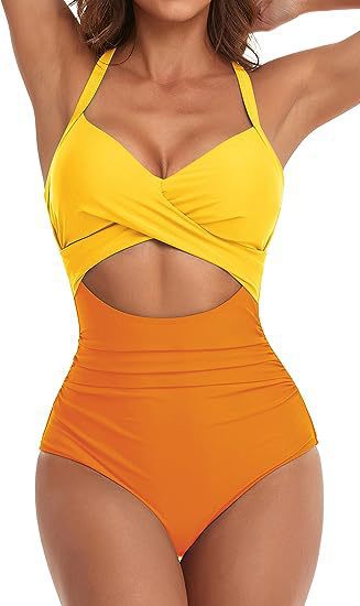 Damen Cut-Out Badeanzug mit Kreuzgurt