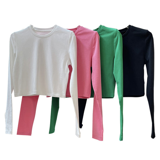 Damen Cropped-Basic-Longsleeve mit schmaler Passform und Rundhalsausschnitt Shop Nory