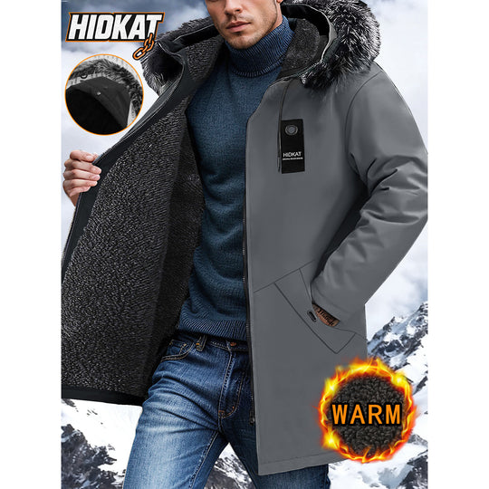 Herren Lange Winterjacke mit Kapuze und Kunstfellbesatz Shop Nory