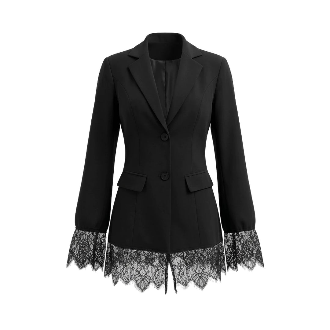Damen Taillierter Blazer mit Spitzenborte am Saum und Manschetten Shop Nory