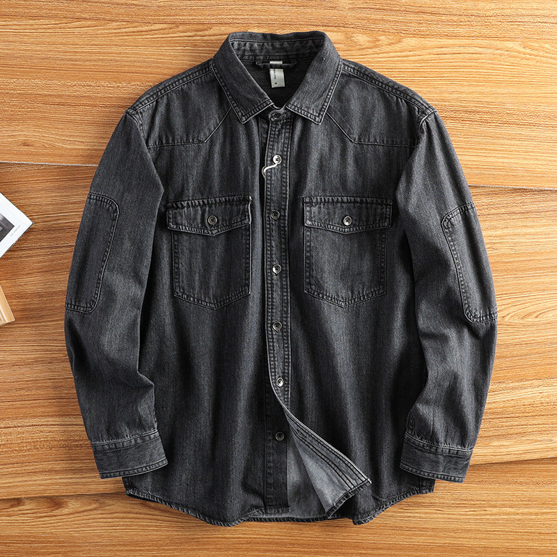 Herren Relaxed Denim‑Hemdjacke mit aufgesetzten Pattentaschen, verstärkten Ellenbogen und sichtbarer Knopfleiste Shop Nory