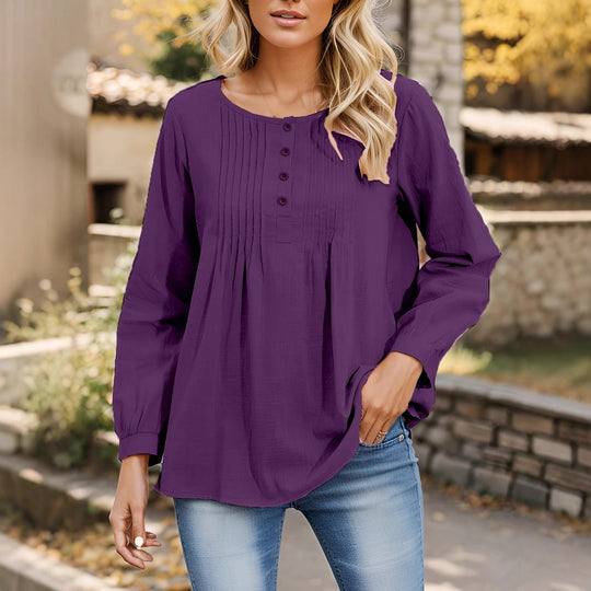 Damen Bluse mit Falten und Knopfleiste Shopnory