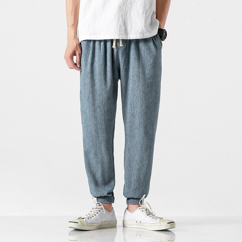 Herren leichte Leinenhose mit Tunnelzug und elastischen Bündchen Shop Nory