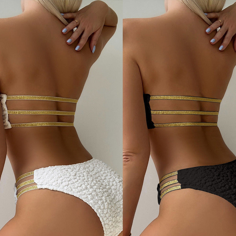 Damen Bandeau-Bikini-Set mit glänzenden Akzenten