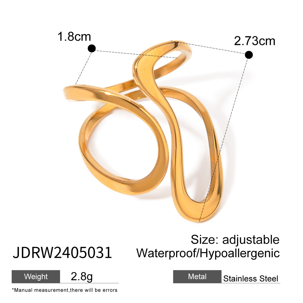 Damen Offener Ring mit modernem geschwungenem Design aus hypoallergenem Edelstahl Shop Nory