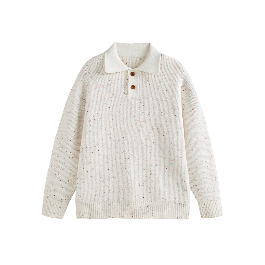 Damen Strickpoloshirt mit Fleckmuster, Rippstruktur und Knopfleiste Shop Nory