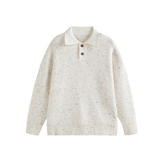 Damen Strickpoloshirt mit Fleckmuster, Rippstruktur und Knopfleiste Shop Nory