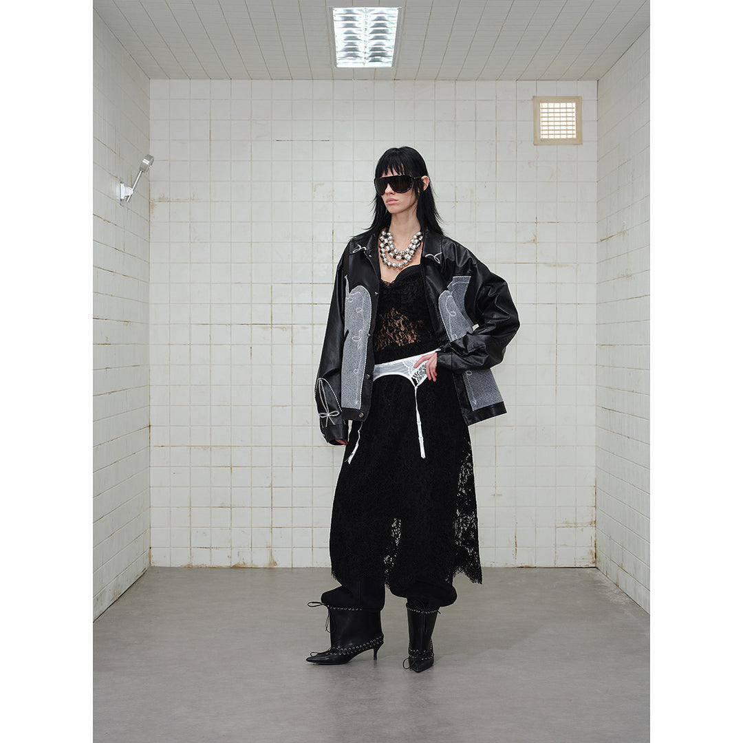 Unisex Boxy-Blouson aus Lederimitat und Wollmix mit Westernstickerei Shop Nory