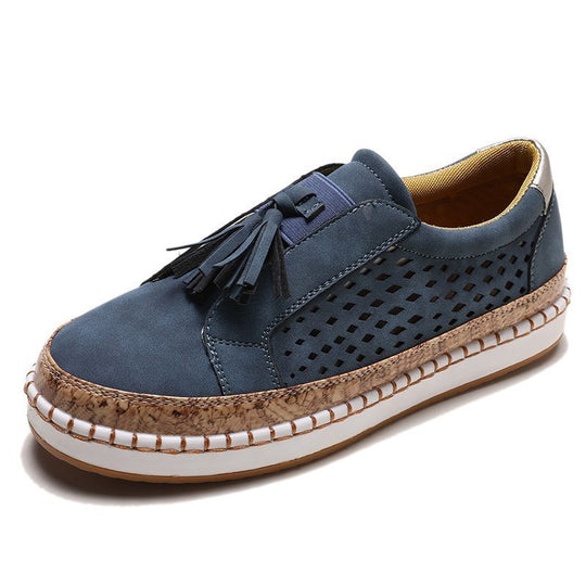 Damen perforierter Tassel-Slip-On Loafer mit Korkoptik-Plateau und gepolstertem Komfortfußbett Shop Nory