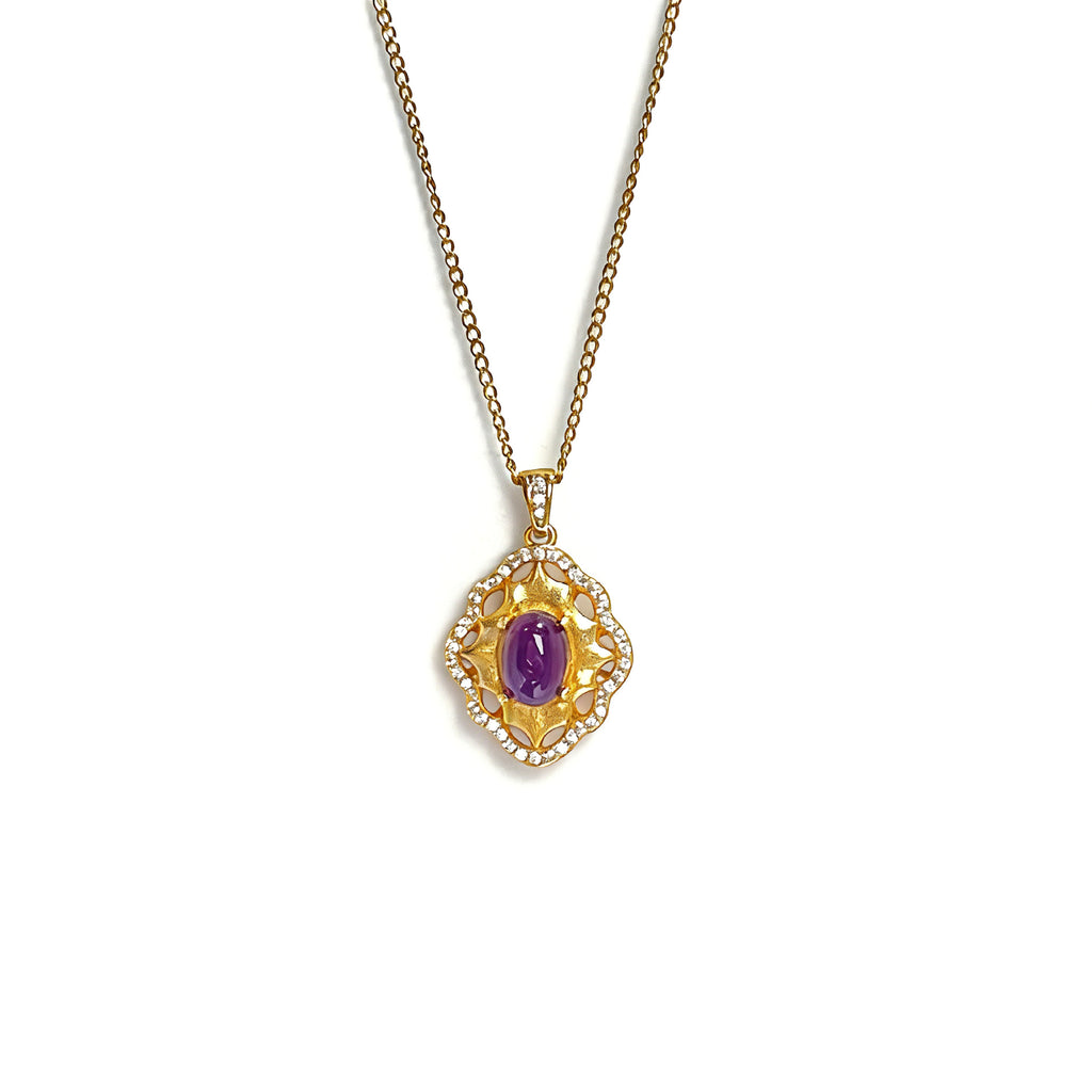Damen Halskette mit kunstvollem Amethyst-Anhänger und funkelnden Zirkonia Shop Nory