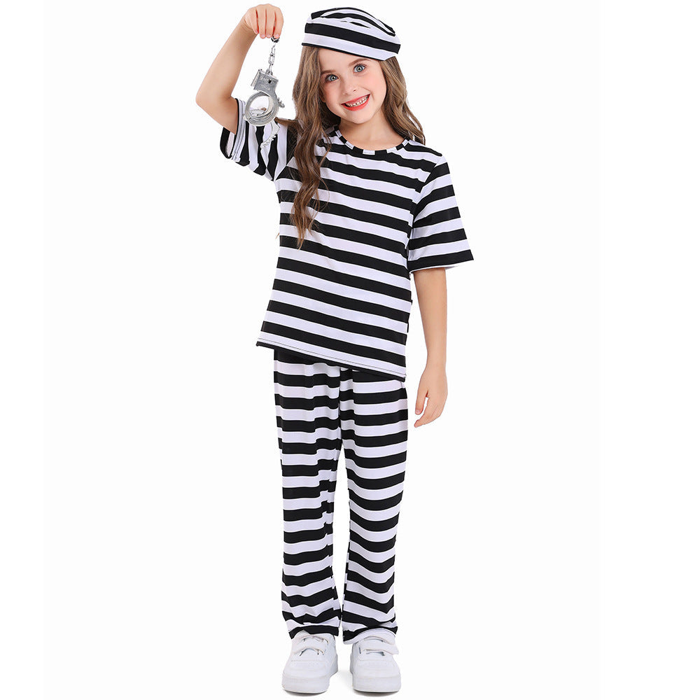Mädchen Verkleidung als Gefangene mit gestreiftem Oberteil und Hose Shop Nory