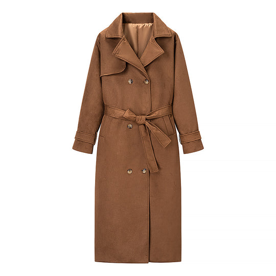 Damen Langer Doppelreihiger Mantel im Trenchcoat‑Stil mit Taillengürtel und Ärmelriegel Shop Nory