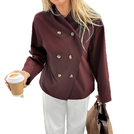 Damen nan kurze oversized Doppelreihige Übergangsjacke mit kimonoähnlichem Kragen und weiten Ärmeln Shop Nory