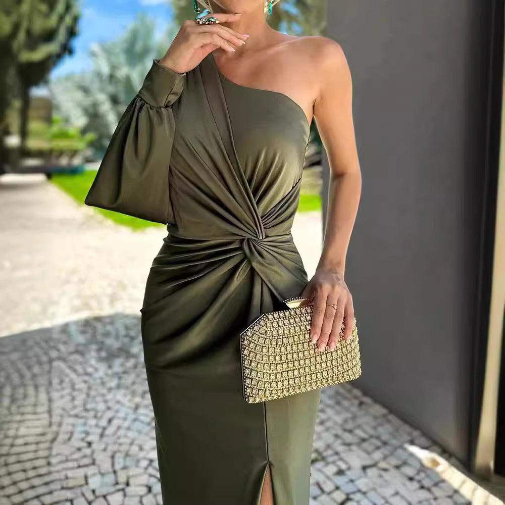 Damen Elegantes Wickelkleid mit asymmetrischem Ausschnitt und seitlichem Schlitz