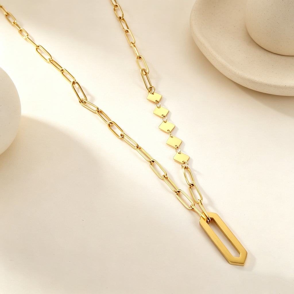 Damen elegante goldplattierte Halskette aus hochwertigem Edelstahl mit modernem Design Shop Nory