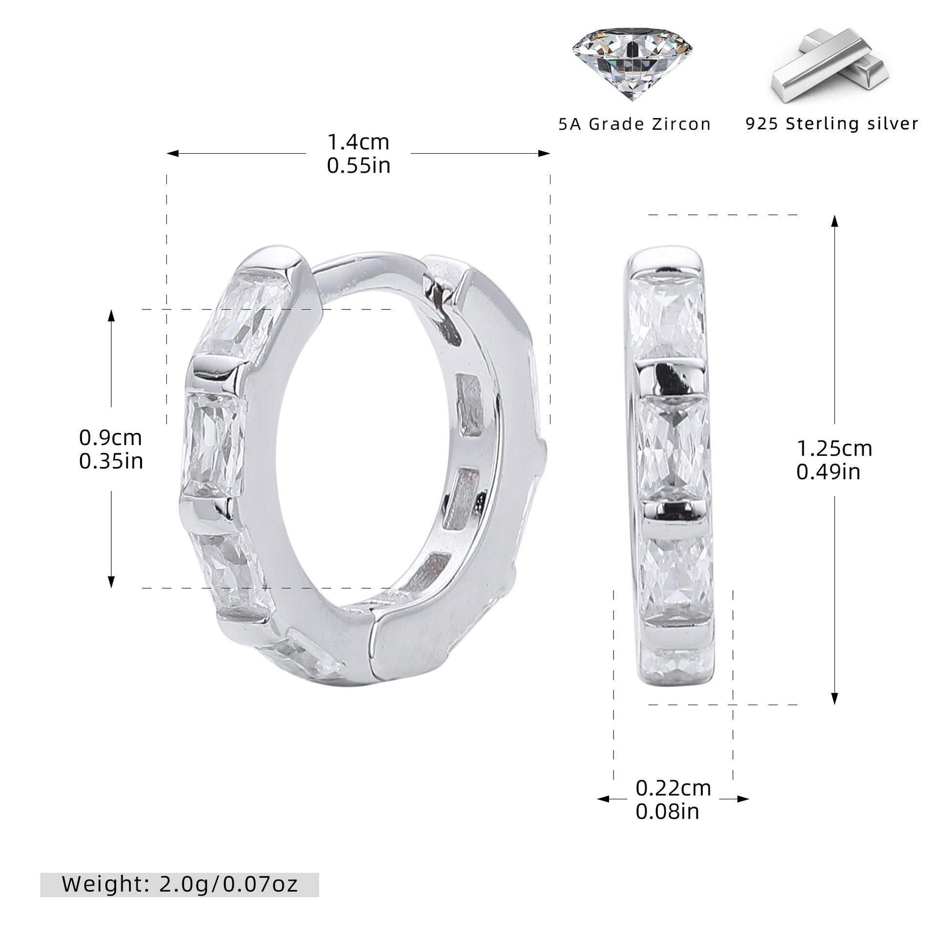 Damen Creolen mit eleganten Zirkon-Akzenten aus 925 Sterling Silber Shop Nory