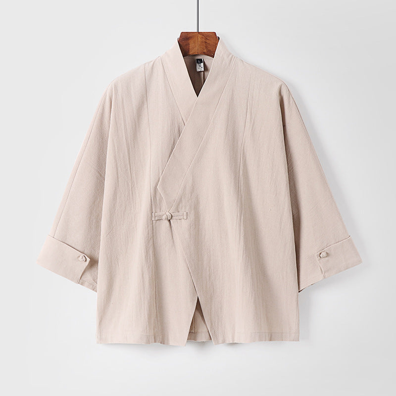 Herren Leinen-Kimono-Jacke mit traditionellem Knotenverschluss und mittel-langen Ärmeln Shop Nory
