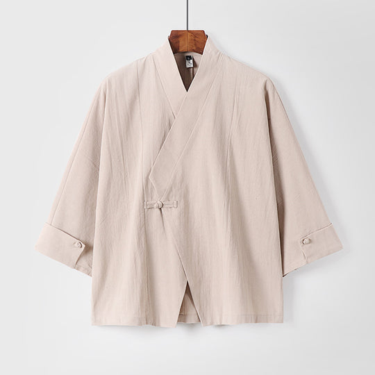 Herren Leinen-Kimono-Jacke mit traditionellem Knotenverschluss und mittel-langen Ärmeln Shop Nory