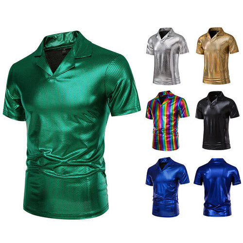 Herren glänzendes Kurzarmhemd mit modernem Design