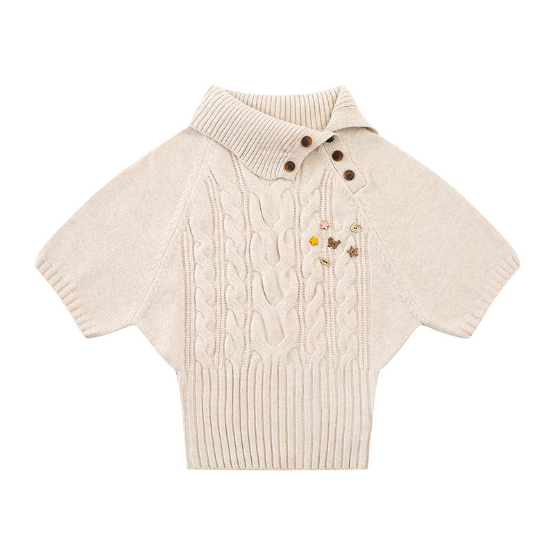 Damen Kurzärmeliges Zopfstrick-Pullover-Top mit Stehkragen und Knopfleiste Shop Nory