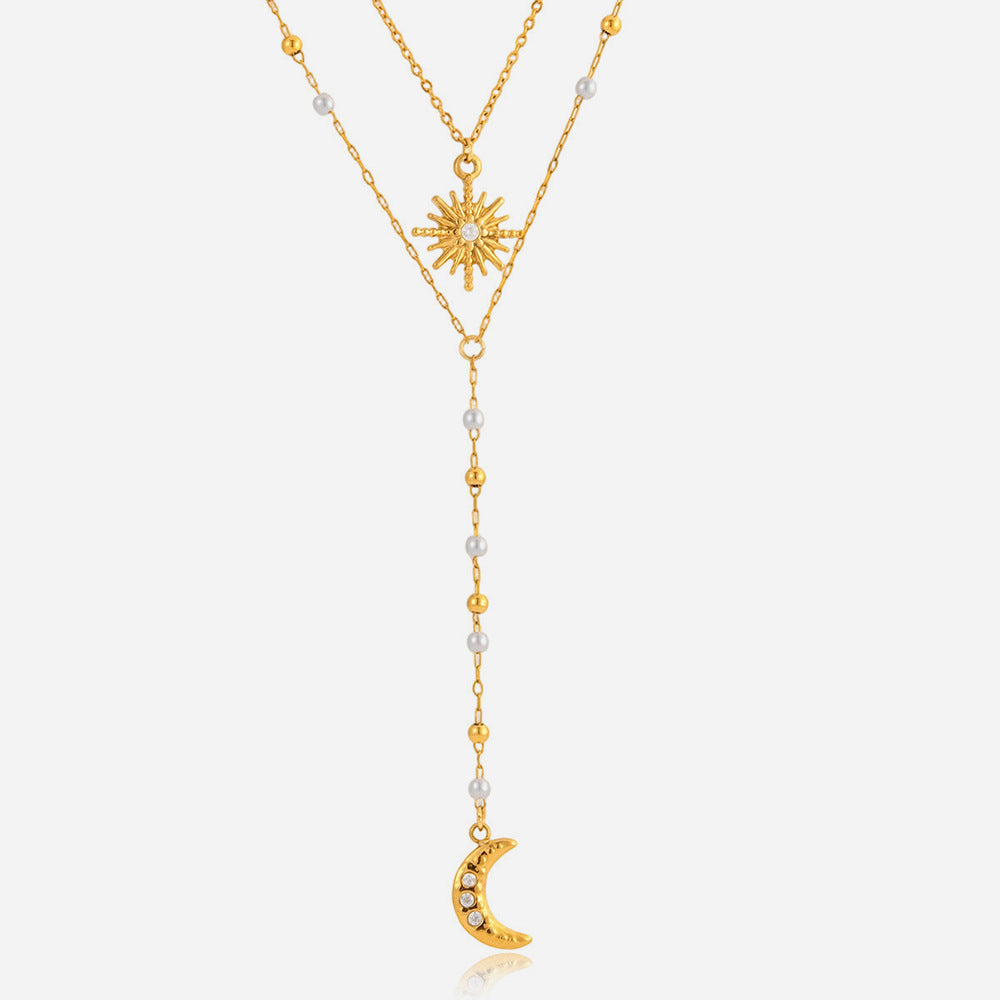 Damen Halskette mit elegantem Sonnen- und Monddesign aus hypoallergenem Edelstahl Shop Nory