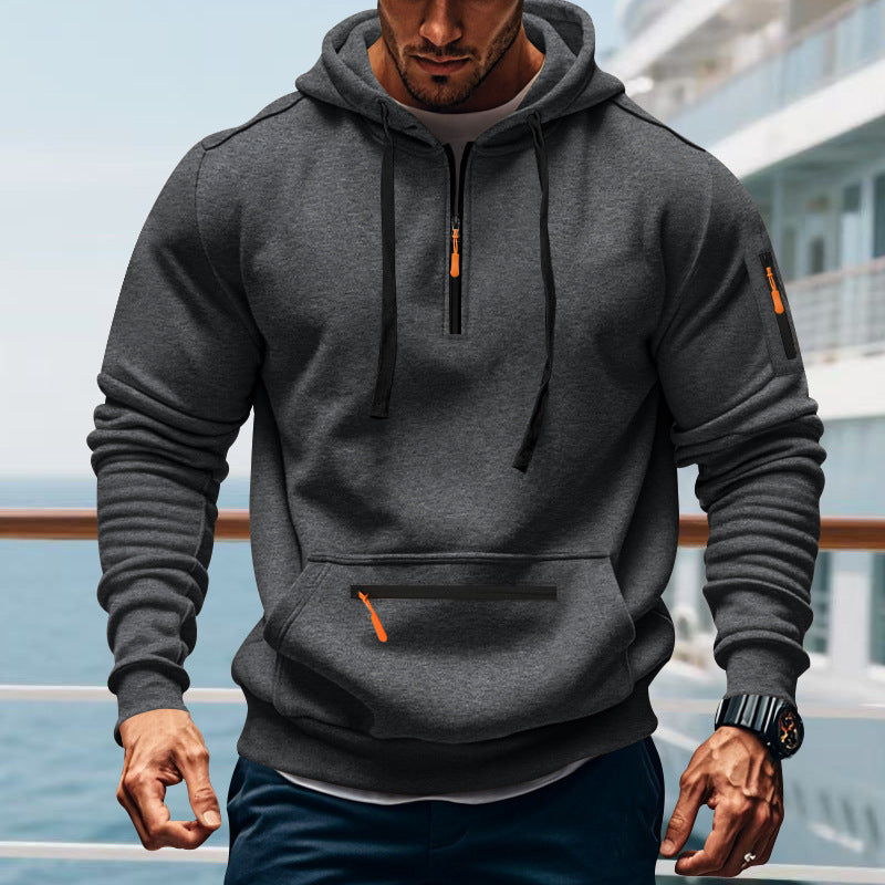 Herren sportlicher Kapuzenpullover mit praktischem Zwei-Wege-Reißverschluss und seitlichen Taschen