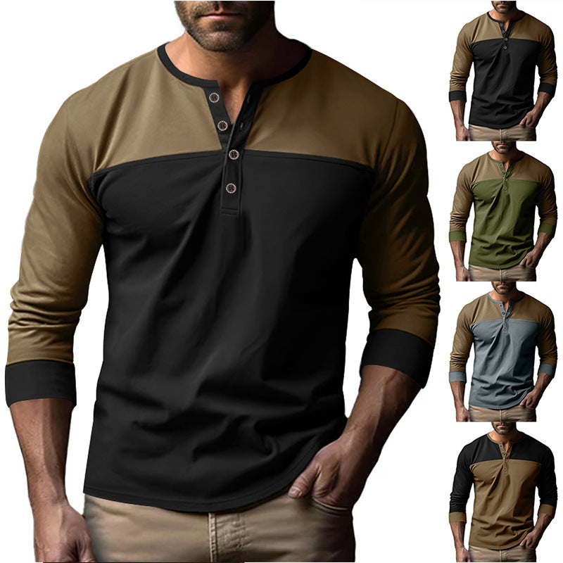 Herren Modernes Henley-Shirt mit Farbblock-Schulterpartie und Halbknopfleiste Shop Nory
