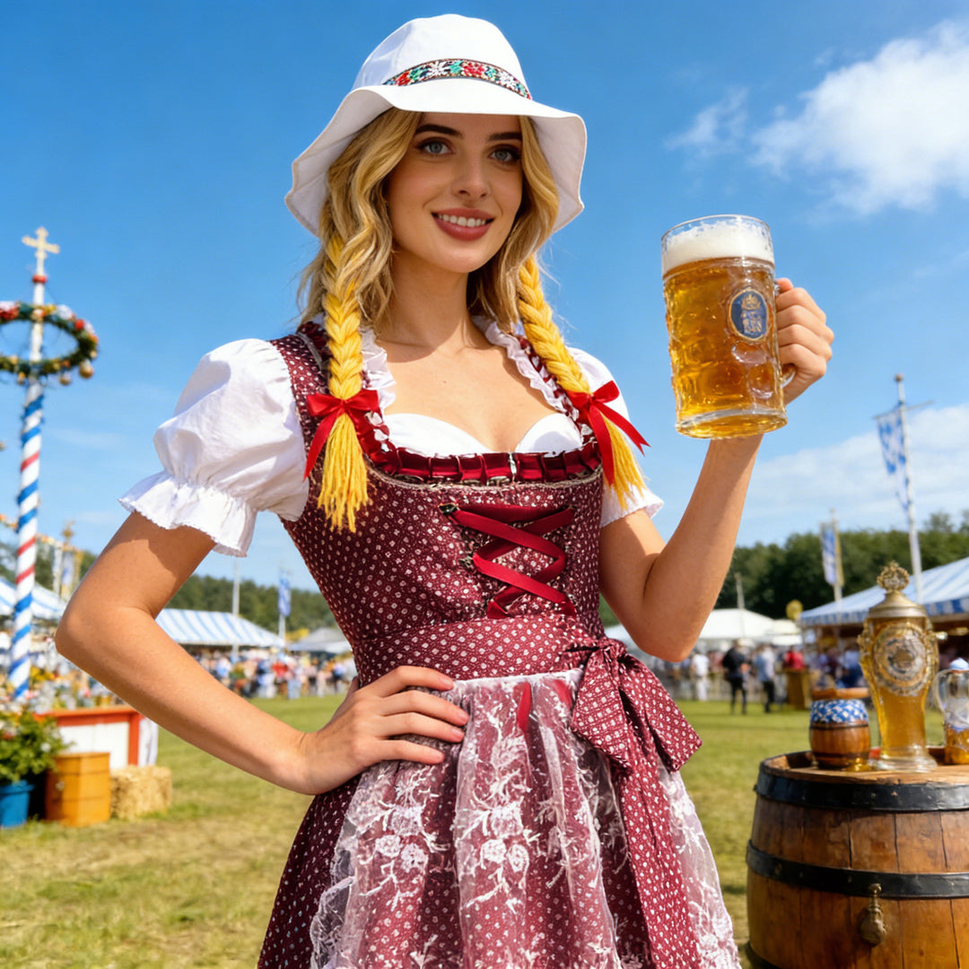 Damen nan traditionelles Dirndlkleid mit geschnürter Miederfront, Rüschenbluse und Spitzenapplikation Shop Nory