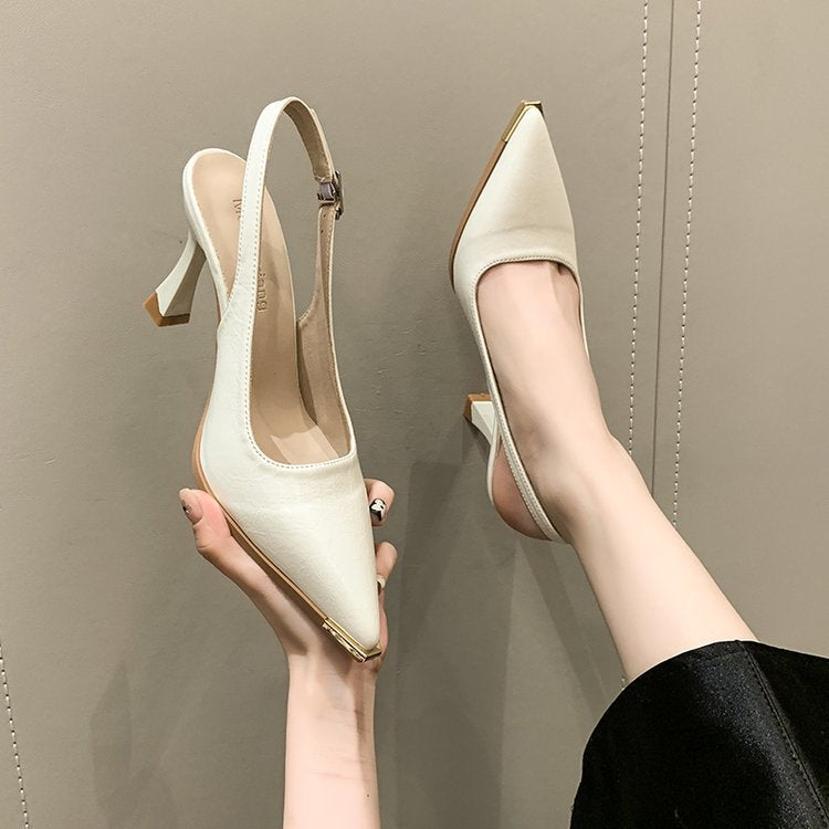 Damen elegante Slingback-Pumps mit spitzer Kappe und glänzender Oberfläche