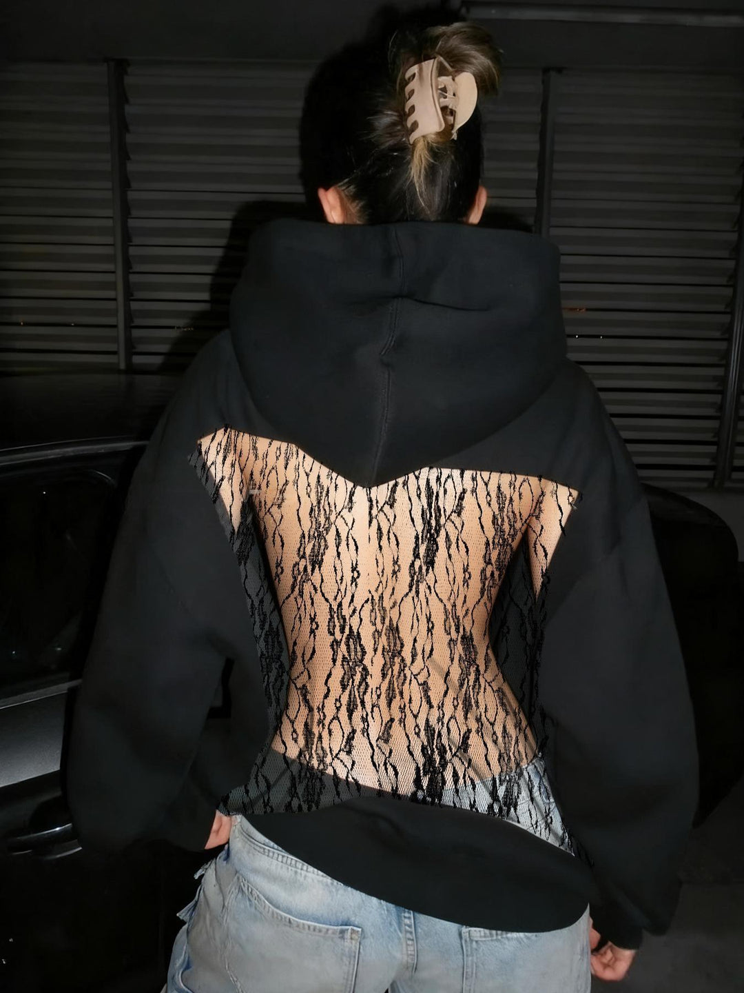 Damen Hoodie mit glitzerndem Mesh-Rückenapplikation Shop Nory