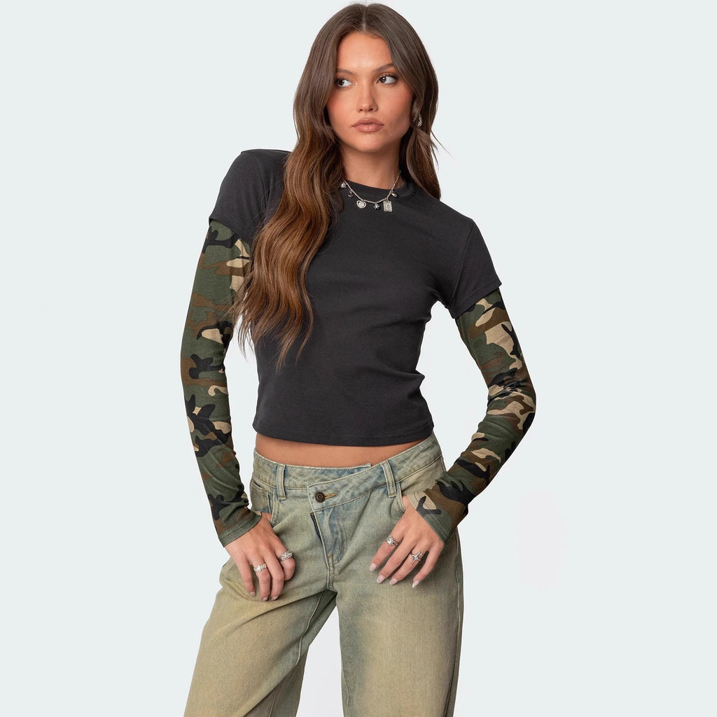 Damen modisches Langarmshirt mit einzigartigen Streifen und kurzem Schnitt Shopnory