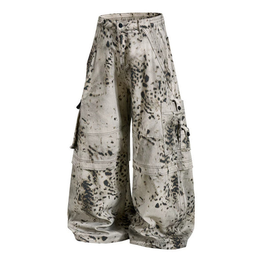 Damen weite Cargo-Culotte-Hose mit Batik-Splatterprint und Multi-Taschen Shop Nory